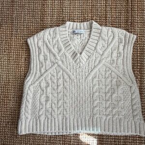 Zara Cream Cable Knit V-Neck Sweater Vest